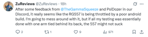 ZuReviews Feedback Tweet regarding RG557 Performance - Retro Handhelds ZuReviews Feedback Tweet regarding RG557 Performance