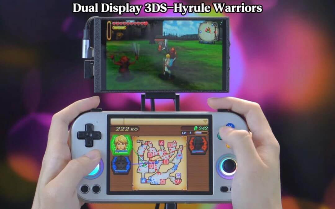 Anbernic RG477M playing Hyrule Warriors with Extra Screen