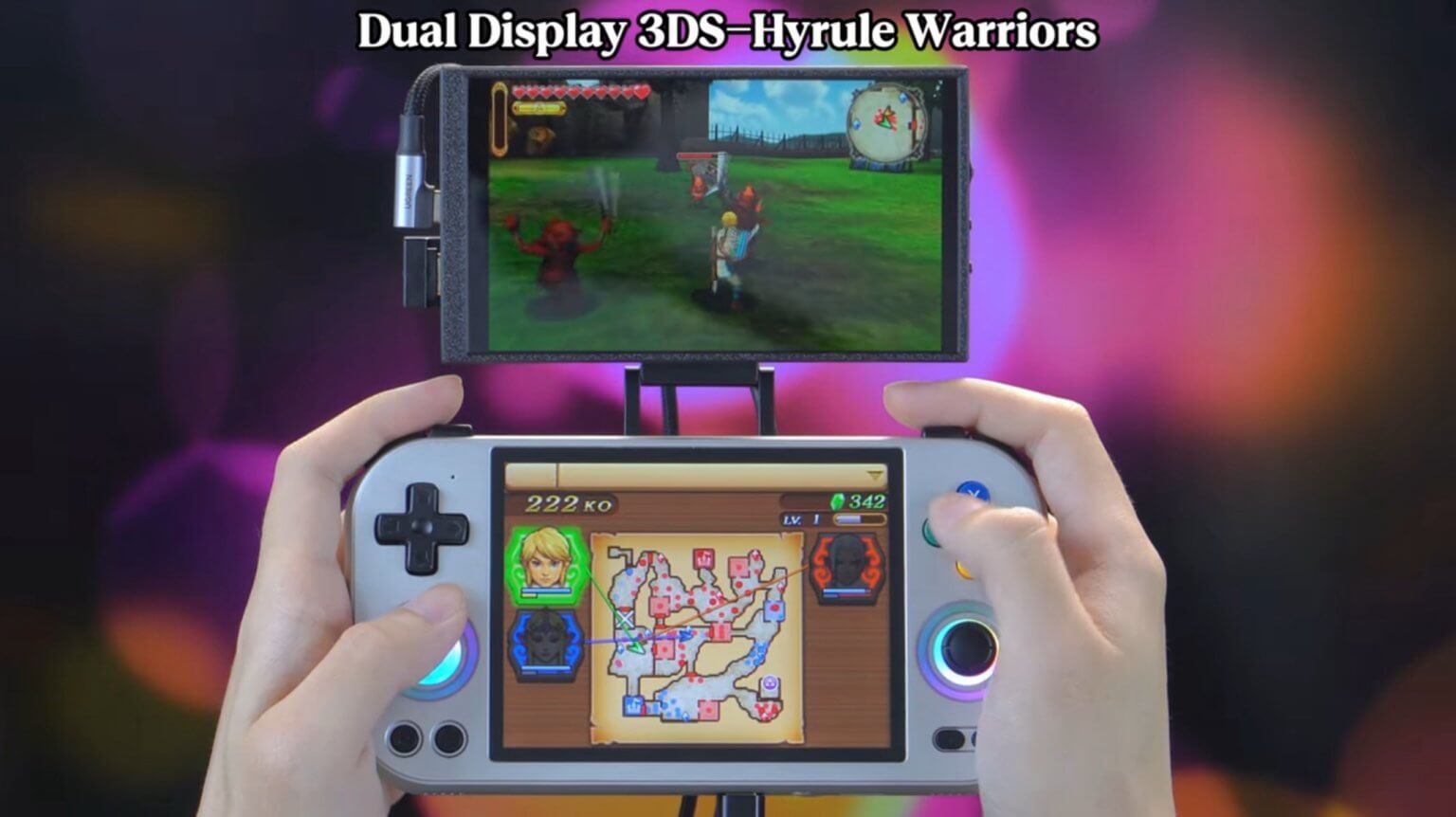 Anbernic RG477M playing Hyrule Warriors with Extra Screen