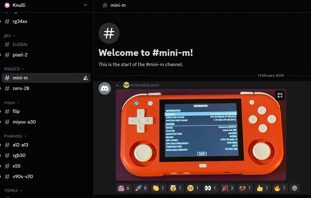 A screenshot of the knulli discord showing a thread for the mini m
