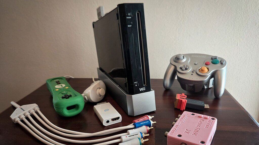 Nintendo Wii with various accessories