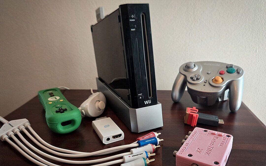 Nintendo Wii with various accessories
