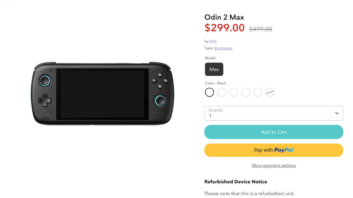 AYN Odin 2 Max Refurbished Landing Page