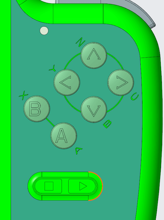Production render of the Retro45 action buttons
