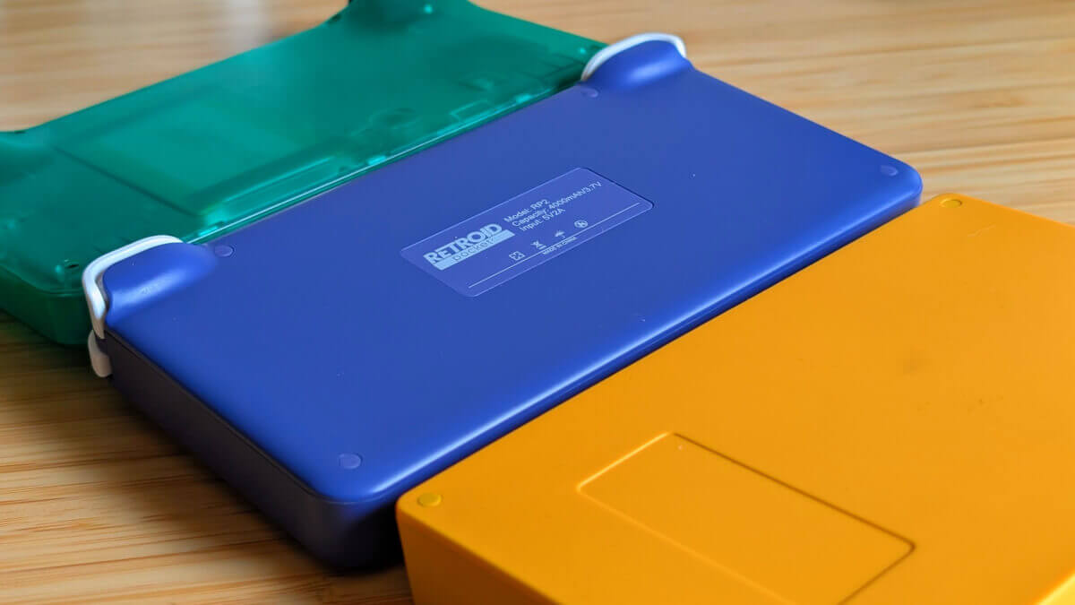 Back of Retroid Pocket 2 Plus compared to other Retroid handhelds