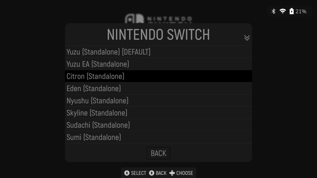 A list of emulators supported by the customised XML files