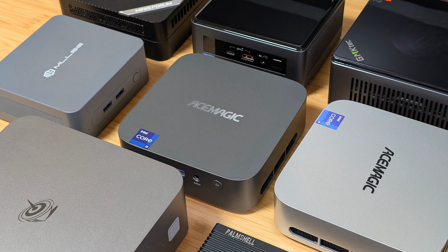 AceMagic M1 Top-Down with other Mini PCs