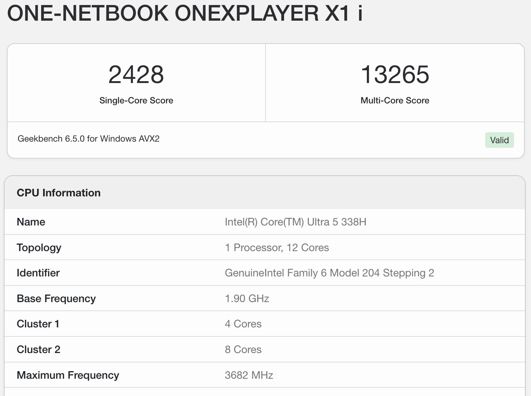 OneXPlayer X1 Panther Lake Geekbench Leak