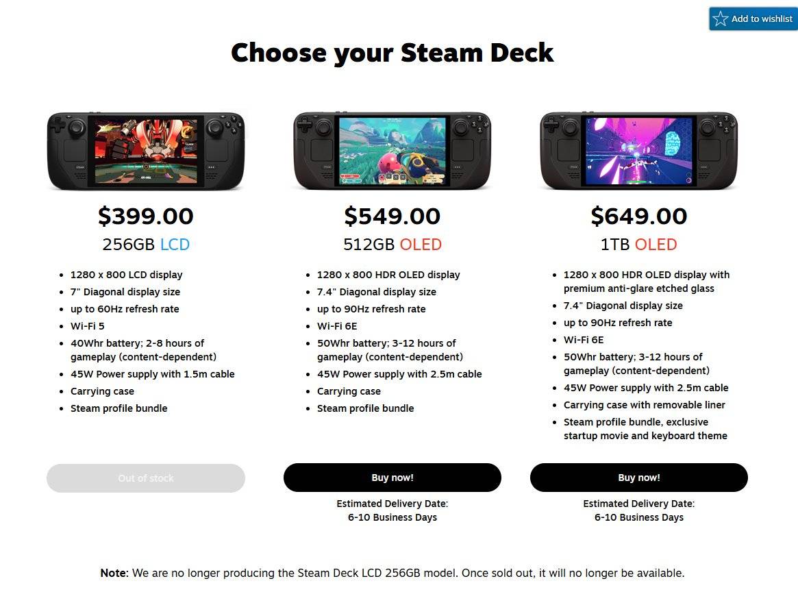 Steam Deck Model Listings