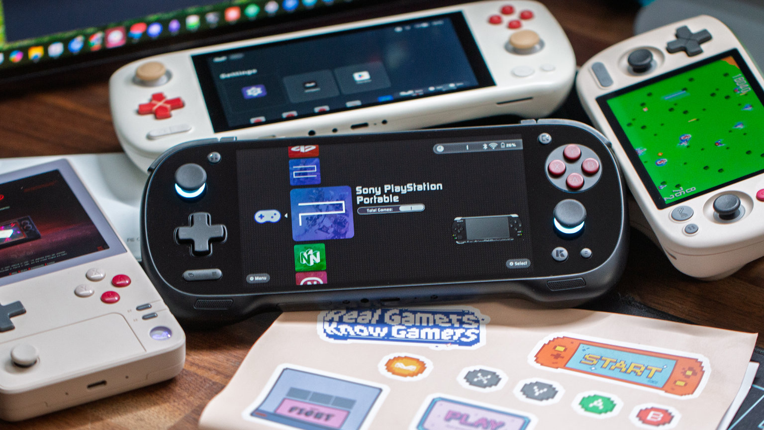 AYANEO Pocket AIR Mini, Pocket DMG, KONKR Pocket FIT, Pocket AIR Pocket S, and Pocket EVO - Angled 2