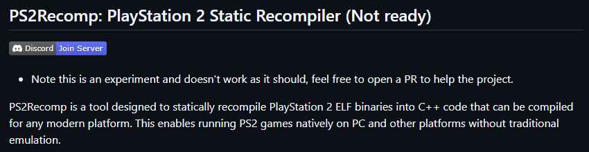 PS2Recomp GitHub Description - Retro Handhelds PS2Recomp GitHub Description