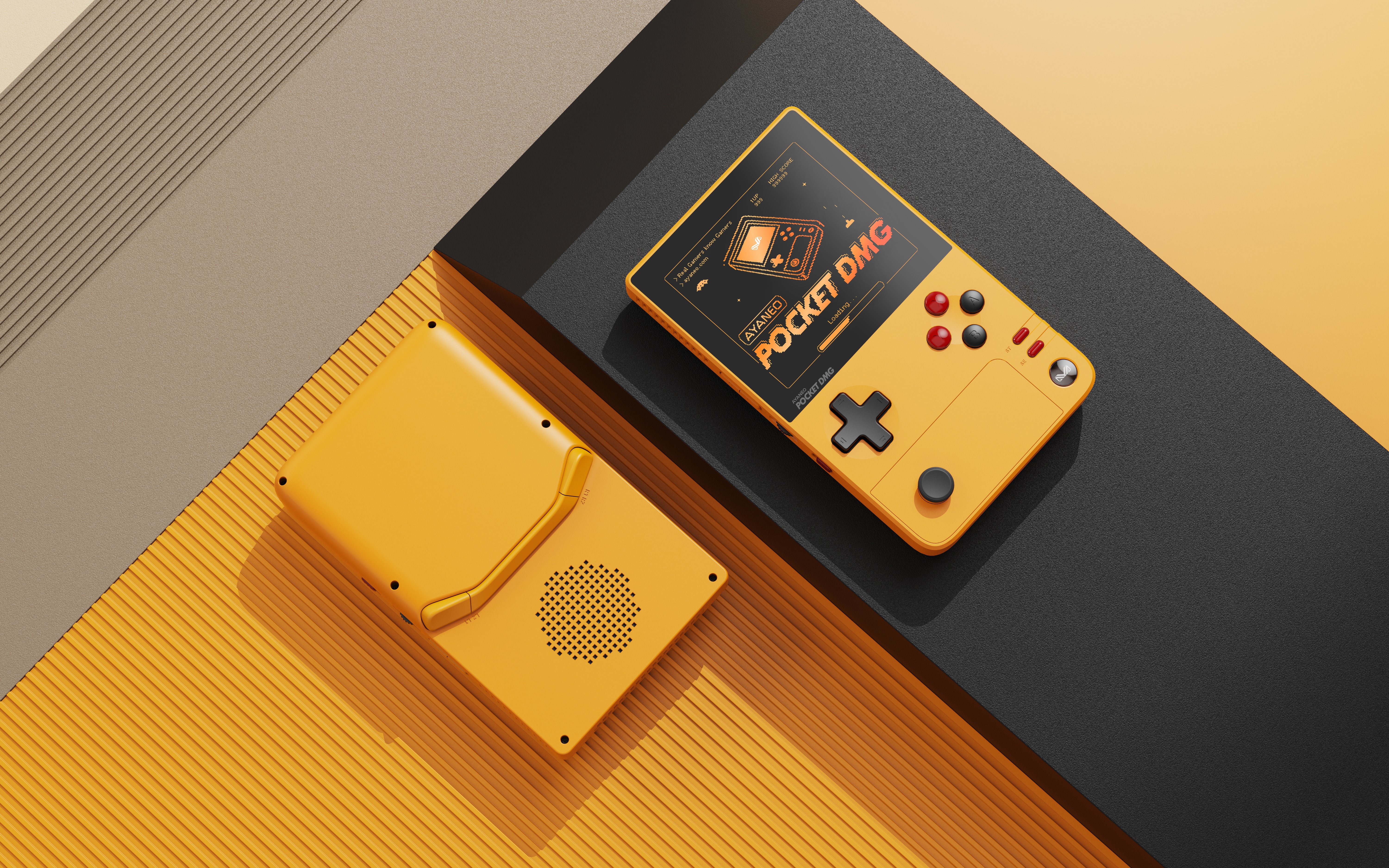 AYANEO Pocket DMG Aura Yellow Front and Back