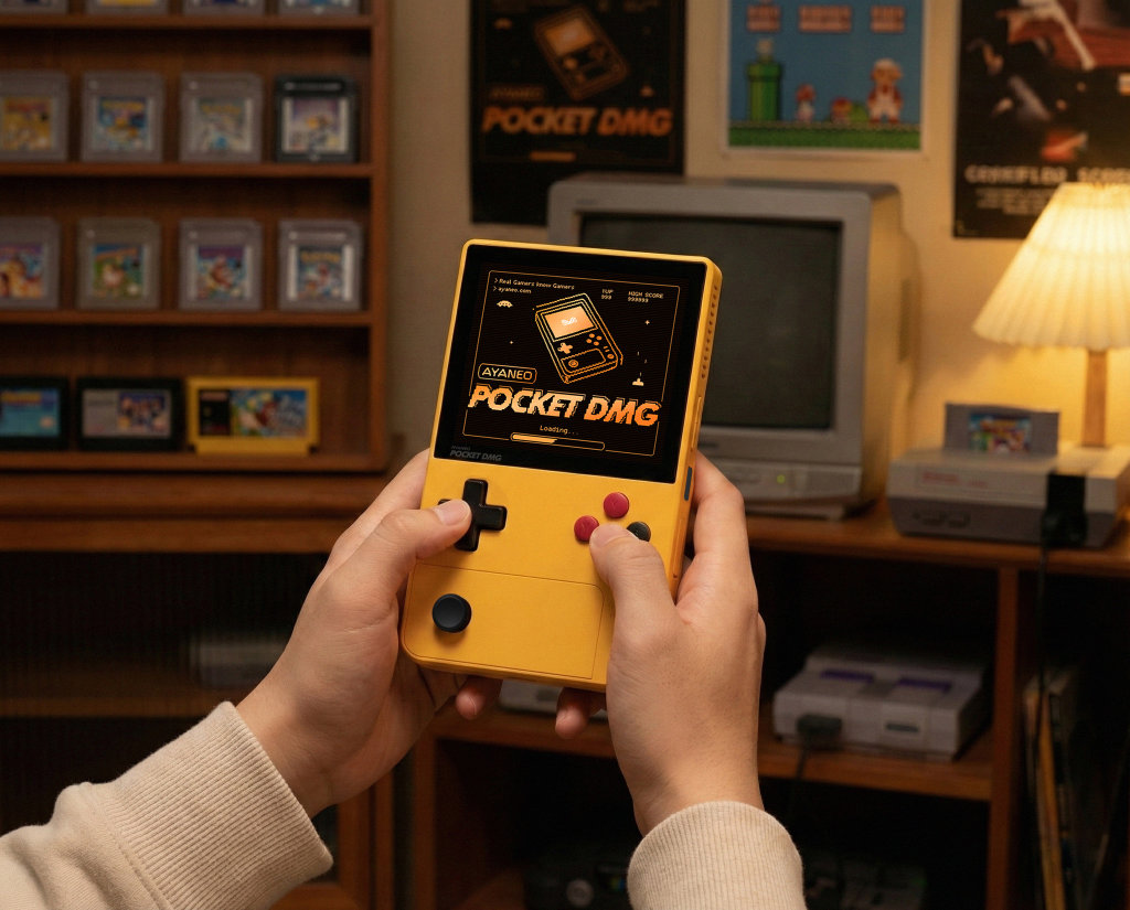 AYANEO Pocket DMG Aura Yellow Holding