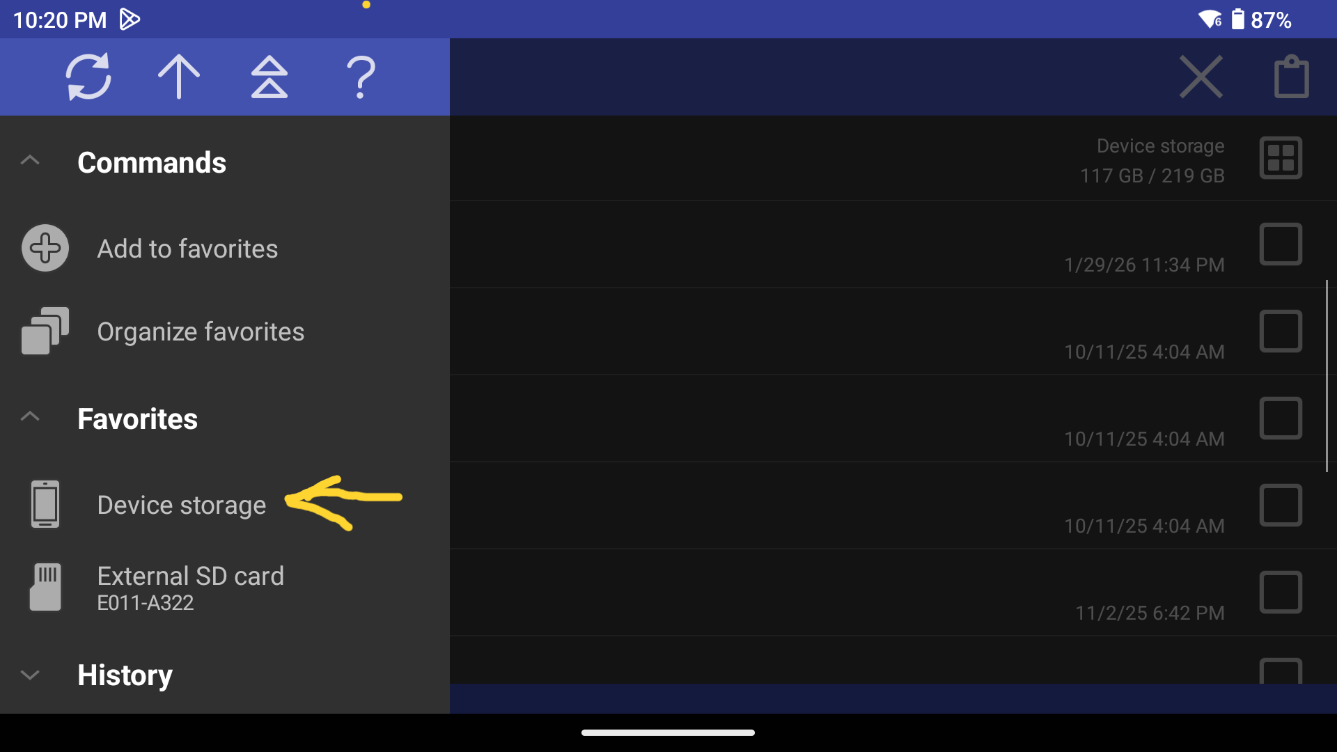 device storage location in RAR
