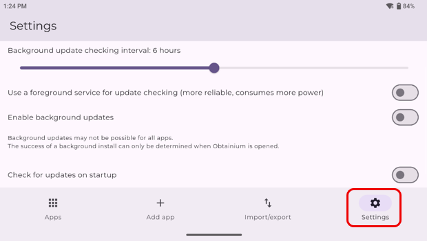Obtainium Settings Screen