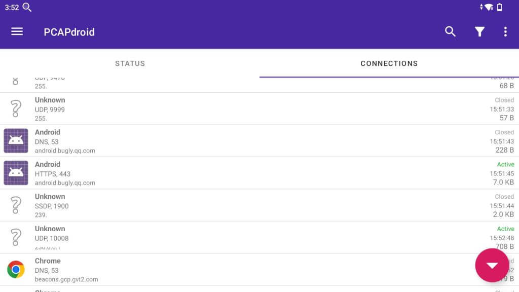 PCAPdroid Connections