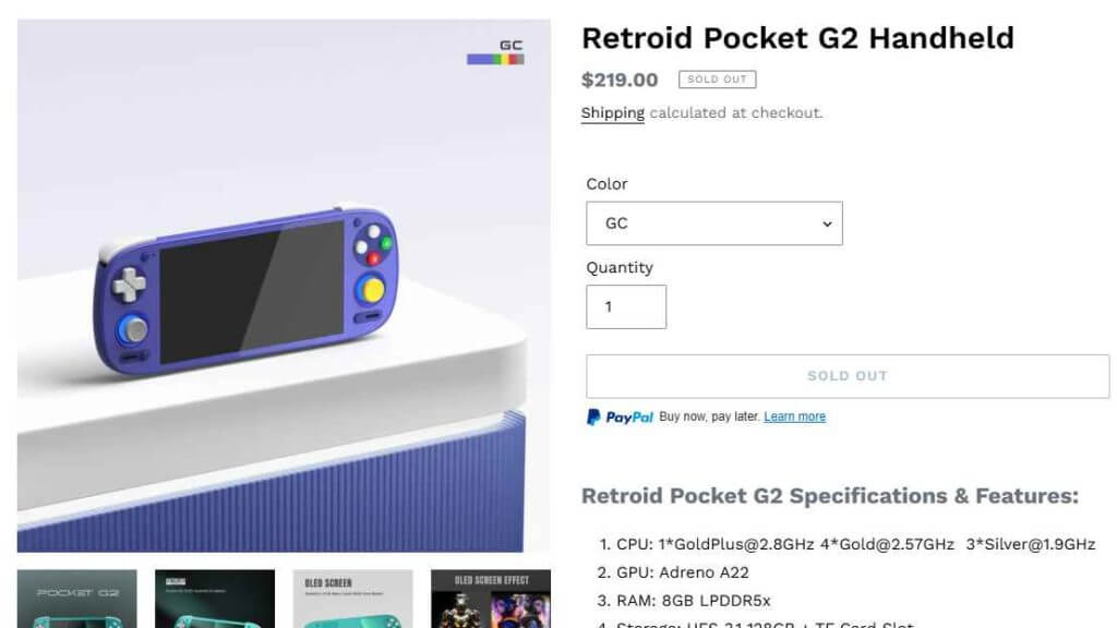 Retroid Pocket G2 Listing