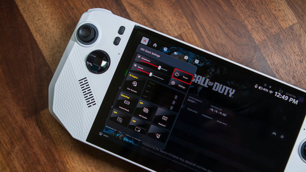 MSI Claw A8 Review - MSI Center Quick Menu