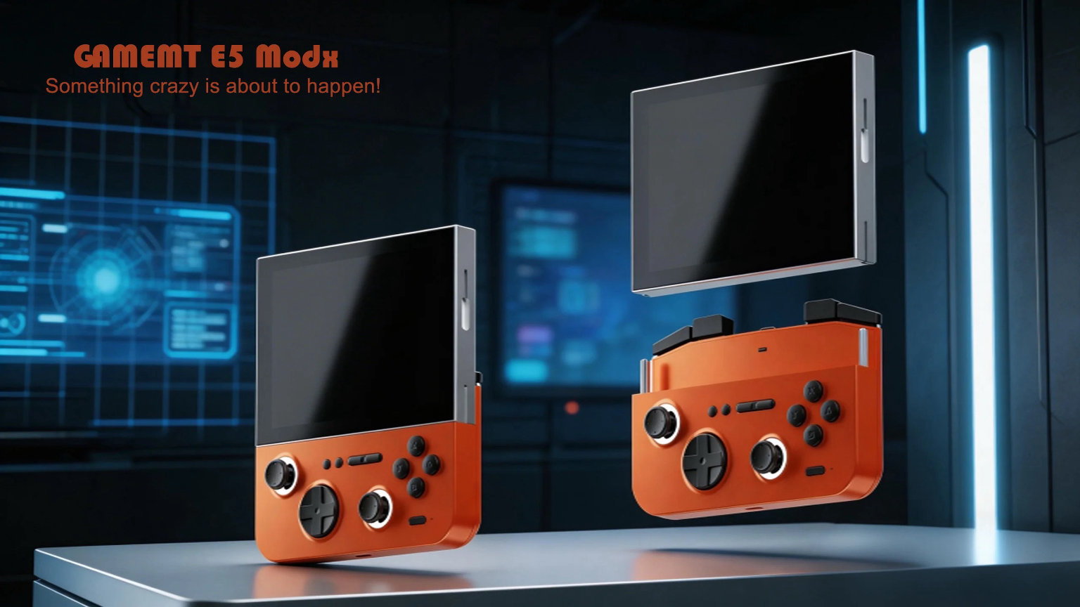 GAMEMT E5 ModX Orange Promo Render | Retro Handhelds GAMEMT E5 ModX Orange Promo Render