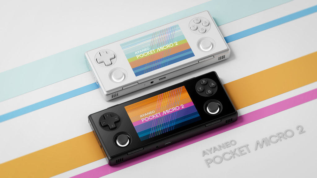 AYANEO Pocket MICRO 2 Colors Banner Render | Retro Handhelds AYANEO Pocket MICRO 2 Colors Banner Render