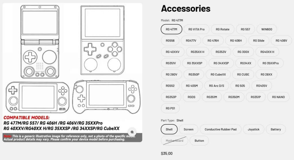 Anbernic Parts Page Device Options