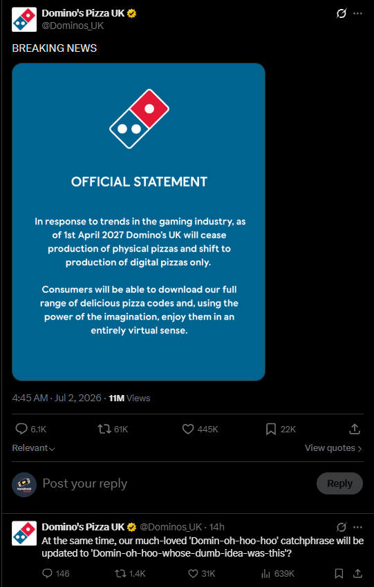 Dominos Pizza UK Digital Pizzas Meme on X | Retro Handhelds Dominos Pizza UK Digital Pizzas Meme on X