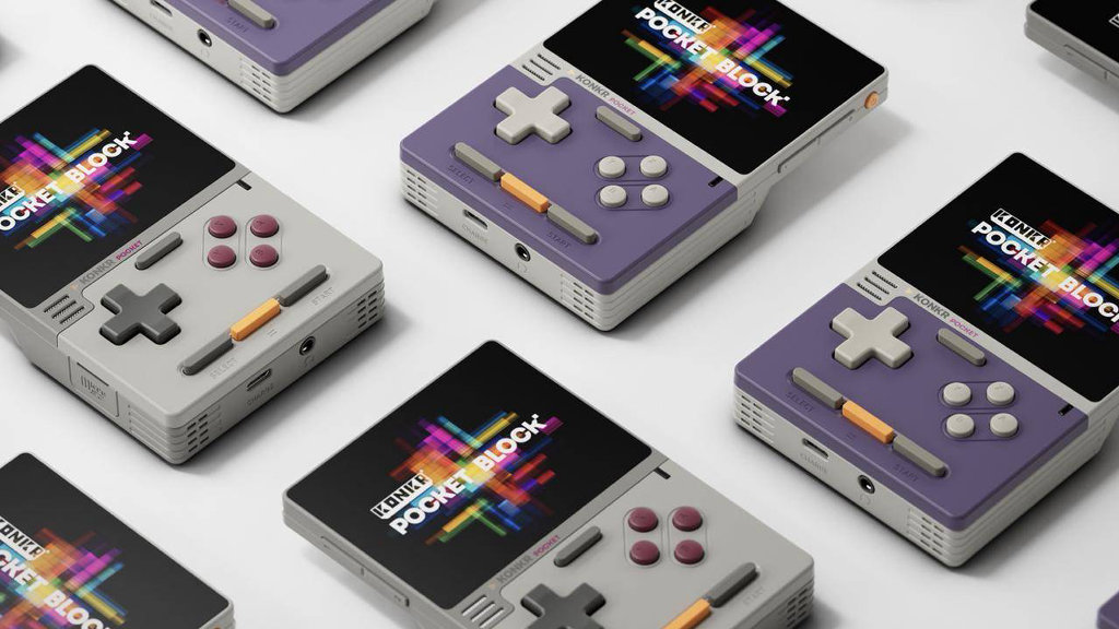 KONKR Pocket BLOCK Purple and DMG Colors Graphic | Retro Handhelds KONKR Pocket BLOCK Purple and DMG Colors Graphic