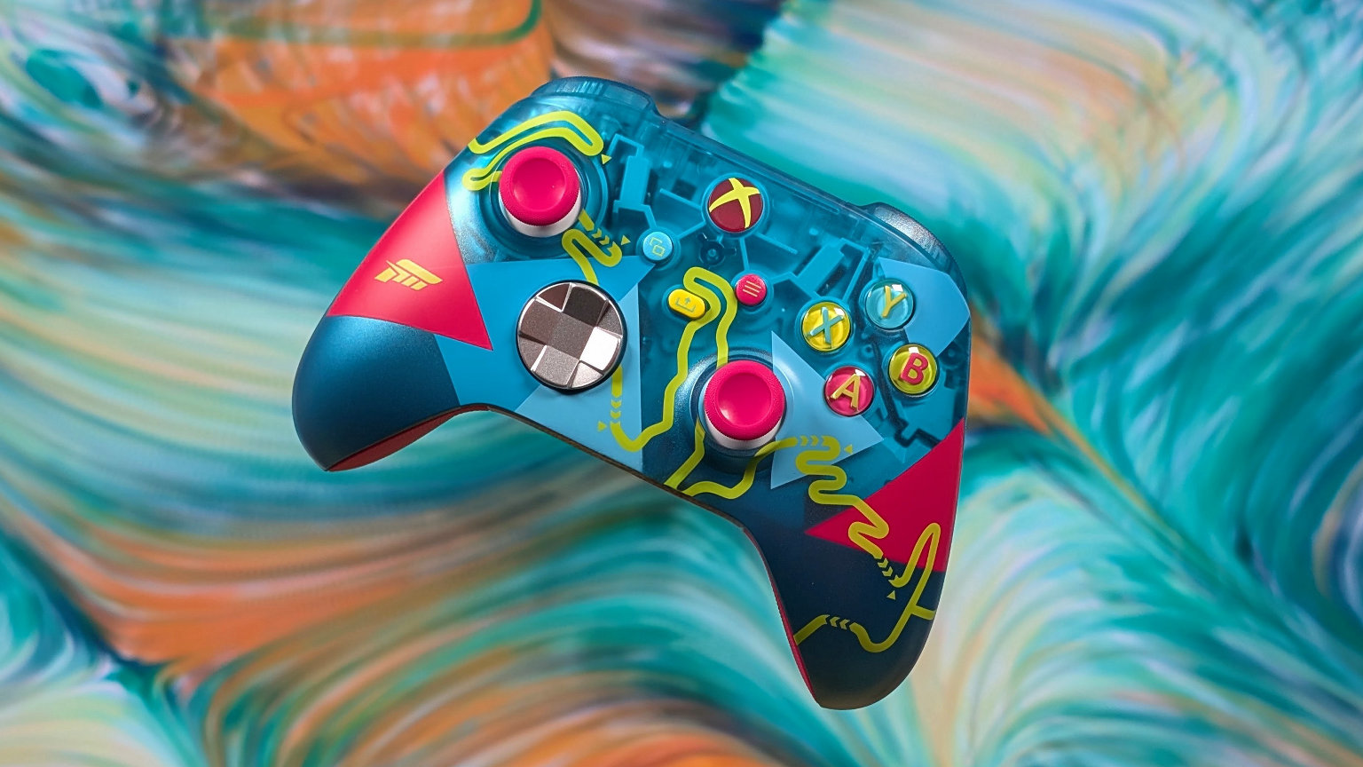 Xbox Series Controller FH6 Edition with TV Background | Retro Handhelds Xbox Series Controller FH6 Edition with TV Background