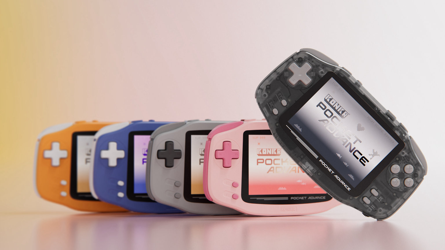 KONKR Pocket Advance Color Options with ONYX ICE and Peach | Retro Handhelds KONKR Pocket Advance Color Options with ONYX ICE and Peach
