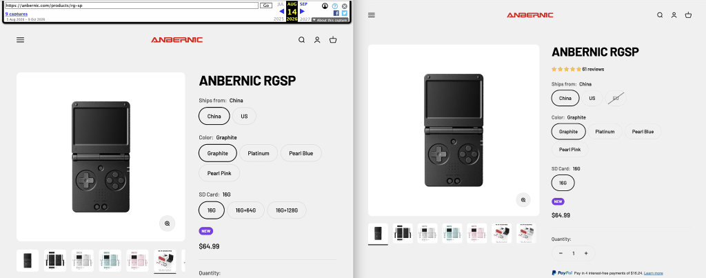 Anbernic RG SP Listing August 14 and October 15 1024x403