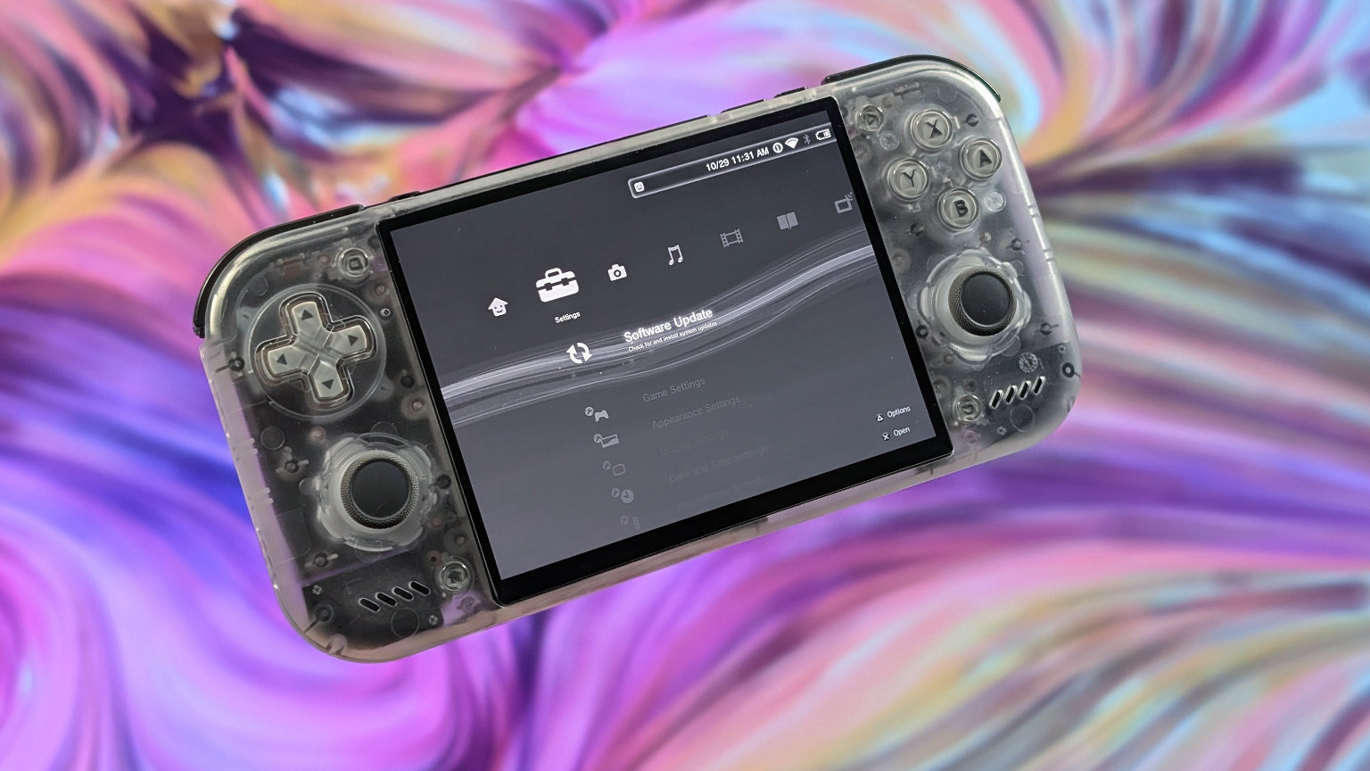 Retroid Pocket Nova Running Wave Launcher Purple Background | Retro Handhelds Retroid Pocket Nova Running Wave Launcher Purple Background